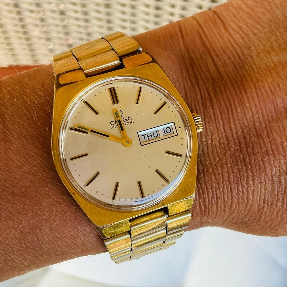Omega Gold-Tone Men's Automatic Watch with Silver Dial